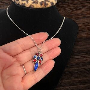 Vintage Silver Necklace with Red and Blue Gemstones